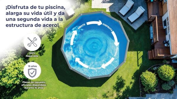  Piscina Elevada Redonda, Aspecto Madera, 300 x 120 cm - Imagen 7