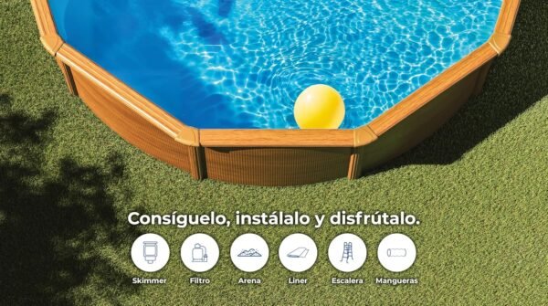  Piscina Elevada Redonda, Aspecto Madera, 300 x 120 cm - Imagen 8